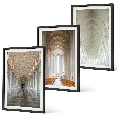 Conjunto de 3 quadros com moldura Interiores de edifícios históricos