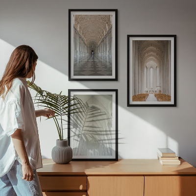 Conjunto de 3 quadros com moldura Interiores de edifícios históricos
