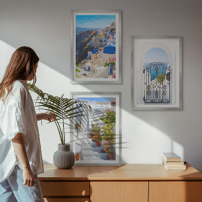 Conjunto de quadros para sala de estar Arquitetura de Santorini Oia