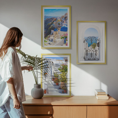 Conjunto de quadros para sala de estar Arquitetura de Santorini Oia
