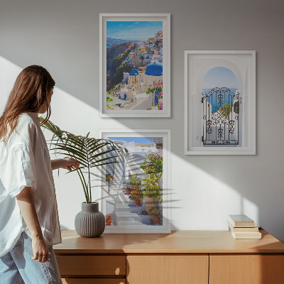 Conjunto de quadros para sala de estar Arquitetura de Santorini Oia