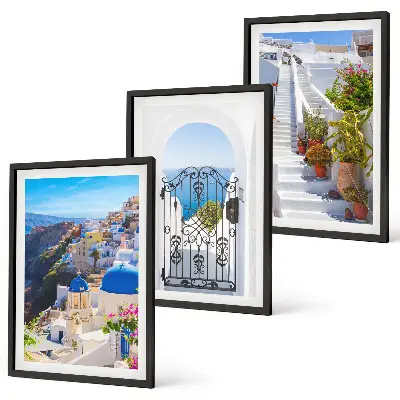 Conjunto de quadros para sala de estar com tema de arquitetura de Santorini Oia
