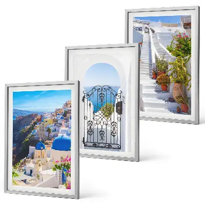 Conjunto de quadros para sala de estar com tema de arquitetura de Santorini Oia