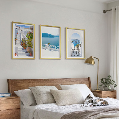 Composição de quadros moderna Escadas brancas, plantas, portão do mar