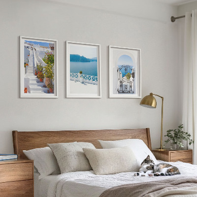 Composição de quadros moderna Escadas brancas, plantas, portão do mar