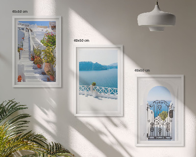 Composição de quadros moderna Escadas brancas, plantas, portão do mar