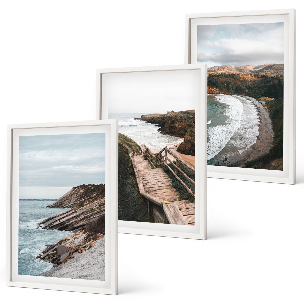 Conjunto de 3 quadros com moldura Vistas de penhascos, paisagens de praia