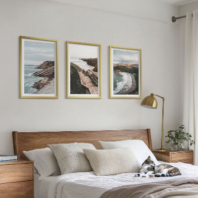 Conjunto de 3 quadros com moldura Vistas de penhascos, paisagens de praia