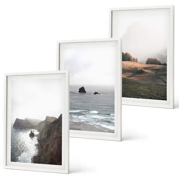 Conjunto de quadros para sala de estar com paisagens de montanhas e mar