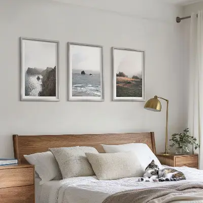 Conjunto de quadros para sala de estar com paisagens de montanhas e mar