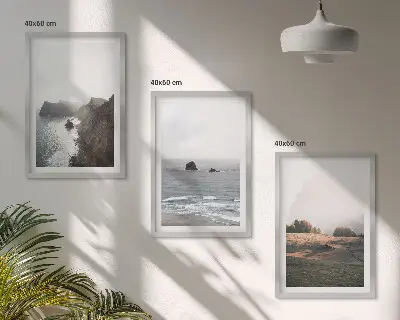 Conjunto de quadros para sala de estar com paisagens de montanhas e mar