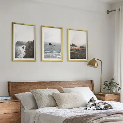 Conjunto de quadros para sala de estar com paisagens de montanhas e mar