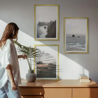 Conjunto de quadros para sala de estar com paisagens de montanhas e mar