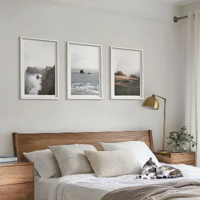 Conjunto de quadros para sala de estar com paisagens de montanhas e mar