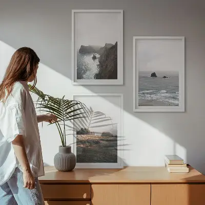Conjunto de quadros para sala de estar com paisagens de montanhas e mar