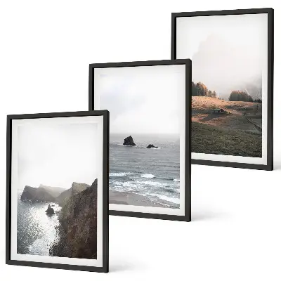 Conjunto de quadros para sala de estar com paisagens de montanhas e mar