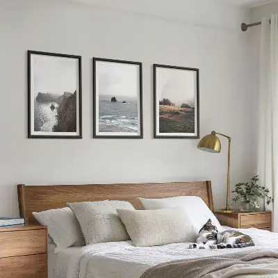 Conjunto de quadros para sala de estar com paisagens de montanhas e mar