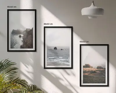 Conjunto de quadros para sala de estar com paisagens de montanhas e mar