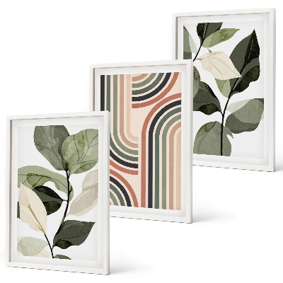Conjunto de 3 quadros com moldura Motivos geométricos de plantas