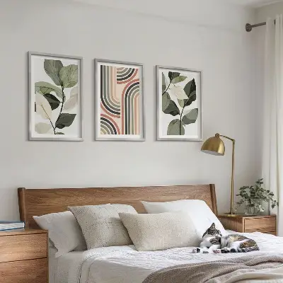 Conjunto de 3 quadros com moldura com motivos geométricos de plantas