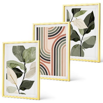 Conjunto de 3 quadros com moldura Motivos geométricos de plantas