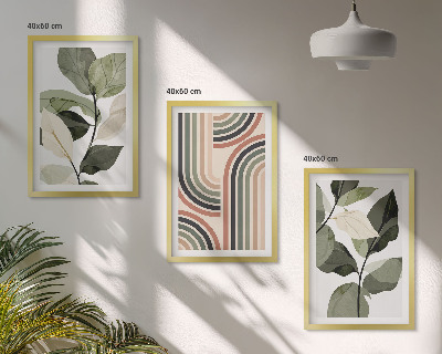 Conjunto de 3 quadros com moldura Motivos geométricos de plantas