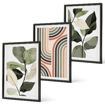 Conjunto de 3 quadros com moldura Motivos geométricos de plantas