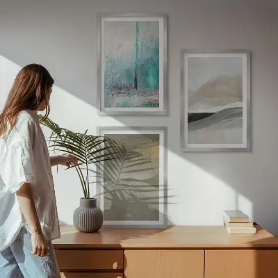 Conjunto de quadros para sala de estar com decorações abstratas pintadas