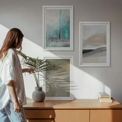 Conjunto de quadros para sala de estar com decorações abstratas pintadas