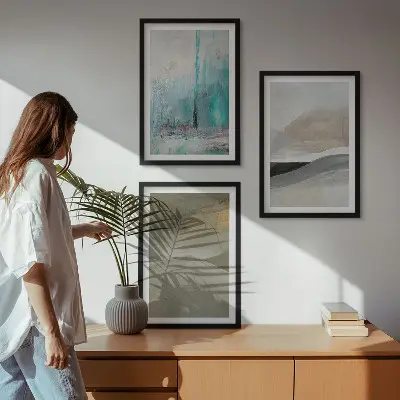 Conjunto de quadros para sala de estar com decorações abstratas pintadas