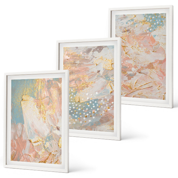 Conjunto de 3 quadros com moldura Padrões abstratos em tons pastel