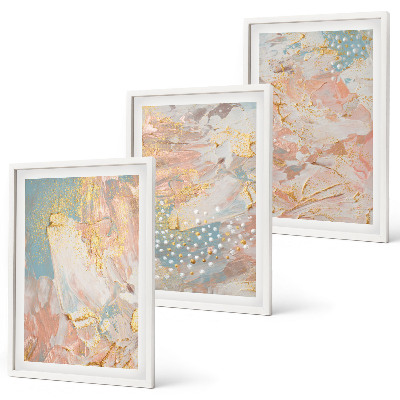 Conjunto de 3 quadros com moldura Padrões abstratos em tons pastel