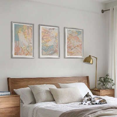Conjunto de 3 quadros com moldura Padrões abstratos em tons pastel