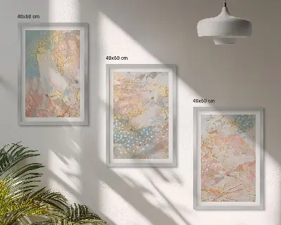 Conjunto de 3 quadros com moldura com padrões abstratos em tons pastel