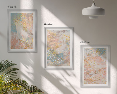 Conjunto de 3 quadros com moldura Padrões abstratos em tons pastel