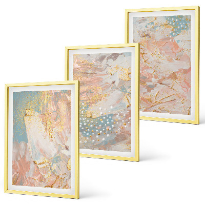 Conjunto de 3 quadros com moldura Padrões abstratos em tons pastel