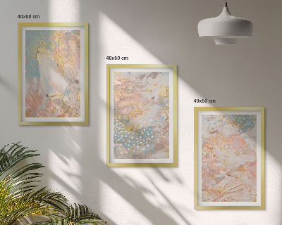 Conjunto de 3 quadros com moldura Padrões abstratos em tons pastel