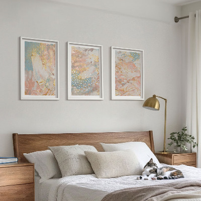 Conjunto de 3 quadros com moldura Padrões abstratos em tons pastel