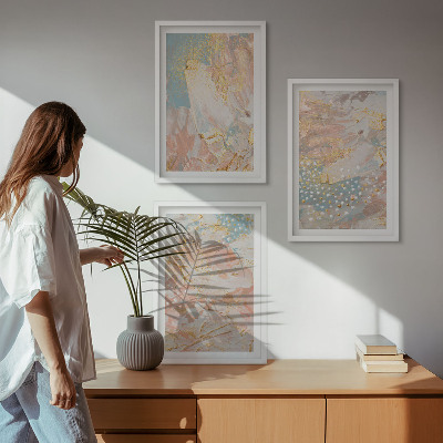 Conjunto de 3 quadros com moldura Padrões abstratos em tons pastel