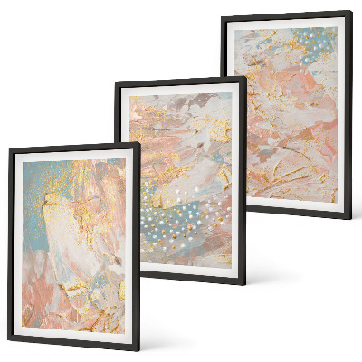 Conjunto de 3 quadros com moldura Padrões abstratos em tons pastel
