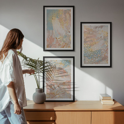 Conjunto de 3 quadros com moldura Padrões abstratos em tons pastel