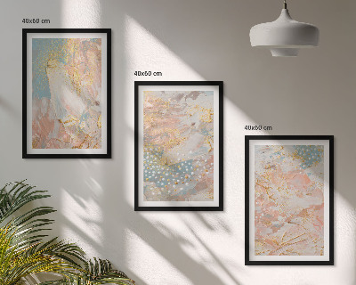 Conjunto de 3 quadros com moldura Padrões abstratos em tons pastel