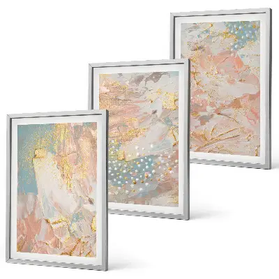 Conjunto de 3 quadros com moldura com padrões abstratos em tons pastel