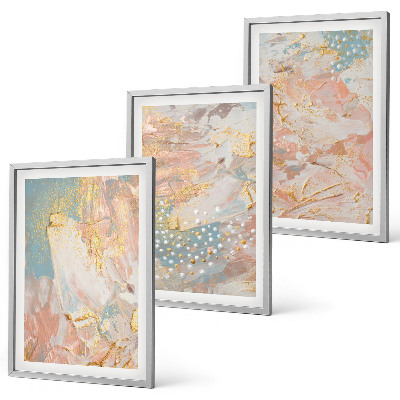 Conjunto de 3 quadros com moldura Padrões abstratos em tons pastel