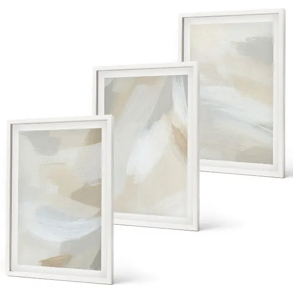 Conjunto de quadros para sala de estar com estampa de fundo abstrato de pinceladas