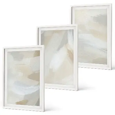 Conjunto de quadros para sala de estar com estampa de fundo abstrato de pinceladas