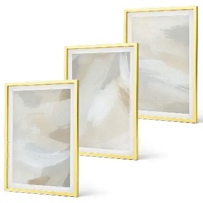 Conjunto de quadros para sala de estar com estampa de fundo abstrato de pinceladas