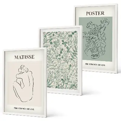 Conjunto de quadros decorativos modernos com estampas de linhas e plantas estilo minimalista