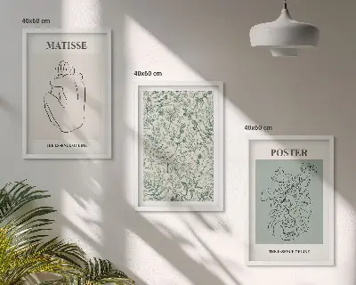 Conjunto de quadros decorativos modernos com estampas de linhas e plantas estilo minimalista