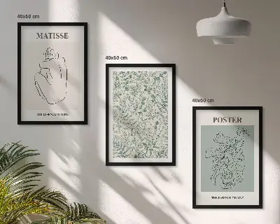 Conjunto de quadros decorativos modernos com estampas de linhas e plantas estilo minimalista